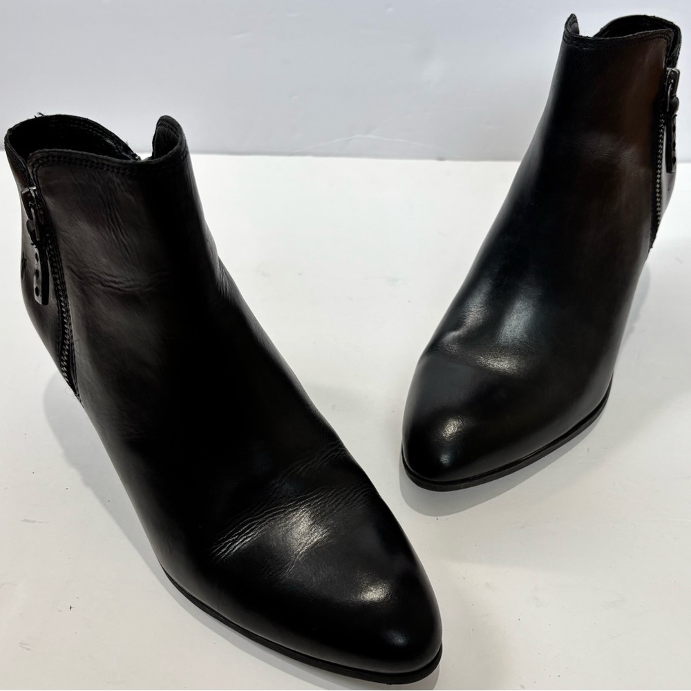 FRYE Judith Black Leather Double Zip Block Heel Pointed Toe Western Cowgirl Boot